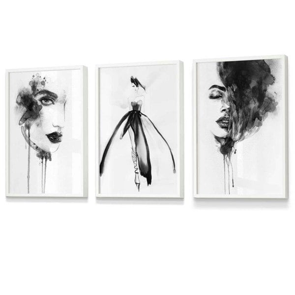 Set of 3 Framed Fashion Wall Art Prints from Watercolour Illustrations | Artze Wall Art UK