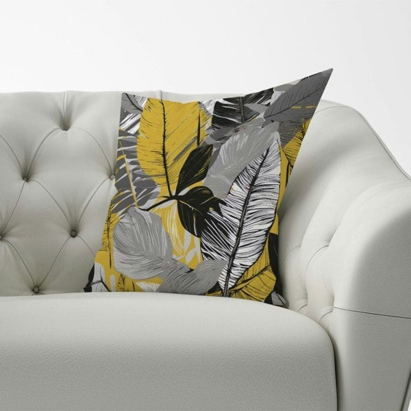 Warren Reed Grey Yellow Floral Leaves Cushions