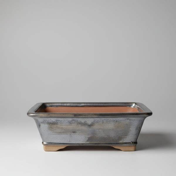 26cm Glazed Bonsai Pot | Rectangle | 26cm x 21cm x 9cm | Silver - Yorkshire Bonsai