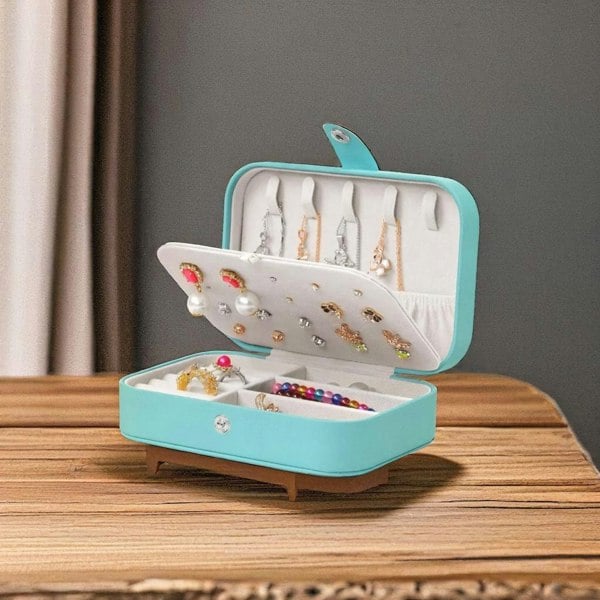 Modcraft Portable Leather Jewelry Box Travel Case for Rings Necklaces Earrings Storage - BLUE