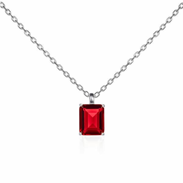 namana Dainty 925 Sterling Silver Red Rectangle Solitaire Pendant Necklace For Women