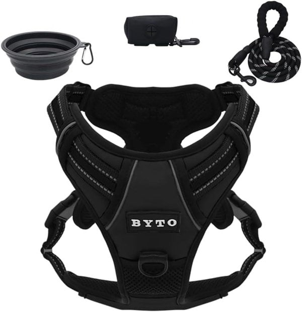 BYTO No Pull Harness Set Reflective Strips 5ft Dog Lead Medium Black