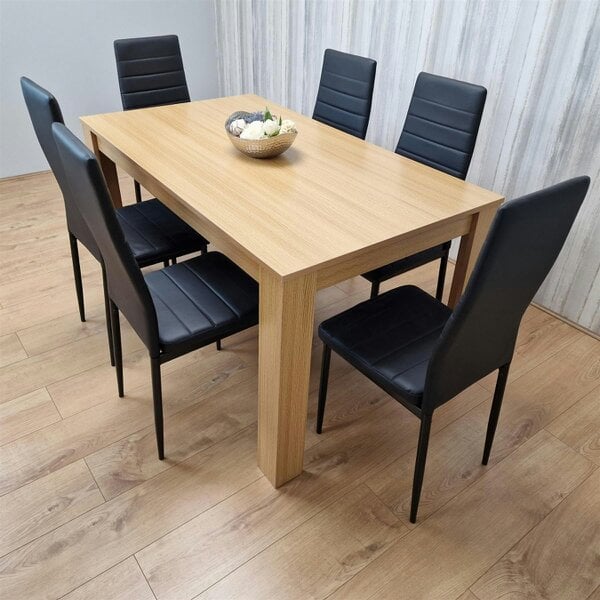 Kosy Koala Dining Set of 6 Dining Table and 6 Black Faux Leather Chairs Dining Room Furniture