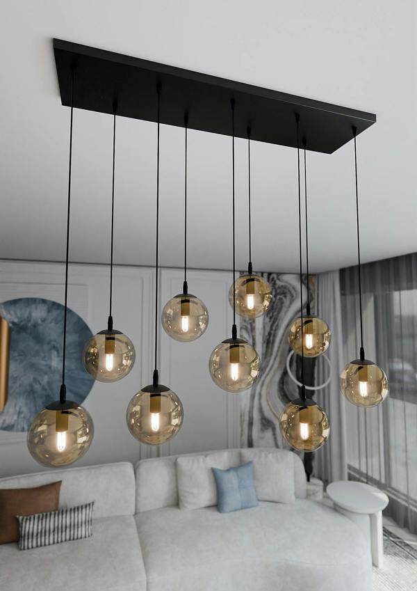 Emibig COSMO Pendant lamp  9 x E14 Black with Amber Shade