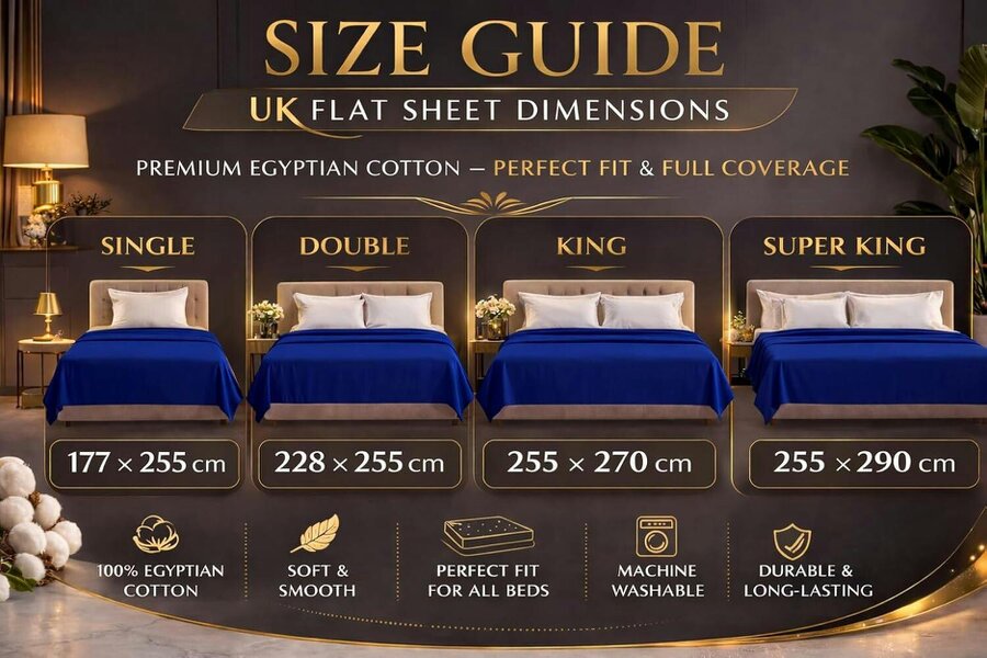 Night Zone 200 Thread Count Egyptian Cotton Flat Sheet – Hotel Quality Bed Linen - Royal Blue
