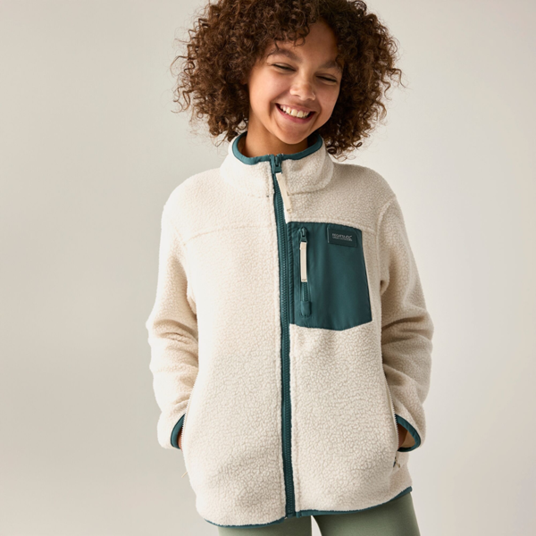 Regatta Kids Frankie Colour Block Fleece Jacket - Light Vanilla/Mediterranea
