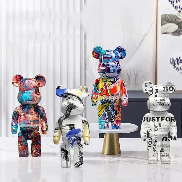 Graffiti Bear Resin Statue Decor | Modern Colourful Bear Ornament 27cm