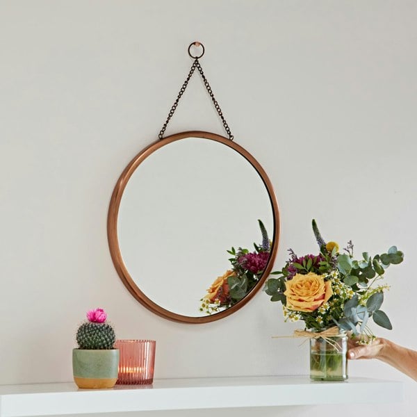 Paper High Arasa Round Antique Copper Hanging Chain Wall Mirror