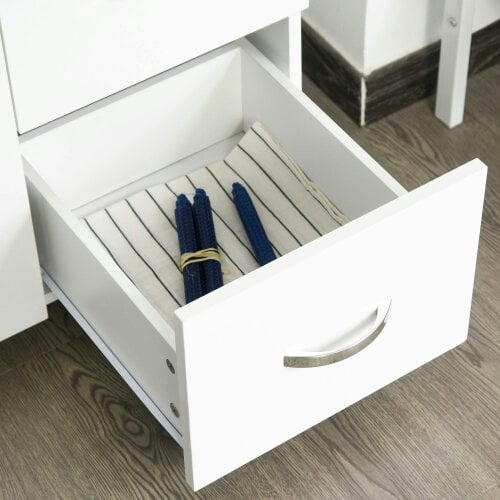 Wyld Haus Vivivi Hapa Wooden White Tall Kitchen Sideboard With Drawers Flip Door Cupboards And OFauxn Shelves