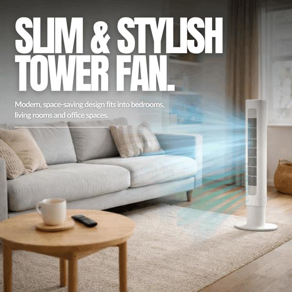 MYLEK Tower Fan 34"  - 4 Speed Control & Timer - White