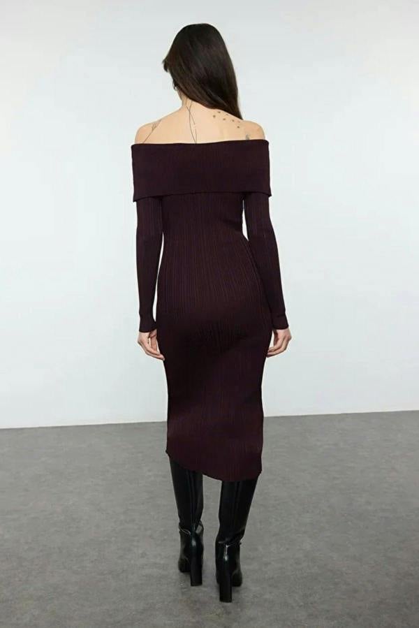 WOVCOR Midi Knit Basic Carmen Collar Dress