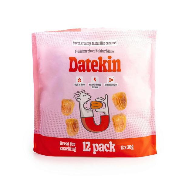 Datekin Sukkari Dates Family Bag (12 x 30g Packs) – Premium Soft Golden Dates | Healthy on-the-go Snacks | 100% Natural Superfood