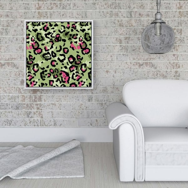 Warren Reed Green And Pink Leopard Print Framed Canvas