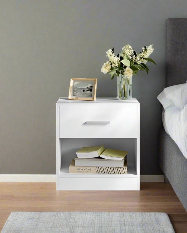 Modcraft Set of Two White Bedside Table with Drawer – Modern Nightstand for Bedroom or Living Room