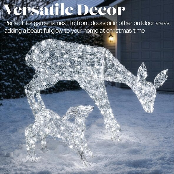 Scotts of Stow Xmas Haus Mother and Baby Deer Acrylic Christmas Decoration LED Lights Outdoor Display with Timer