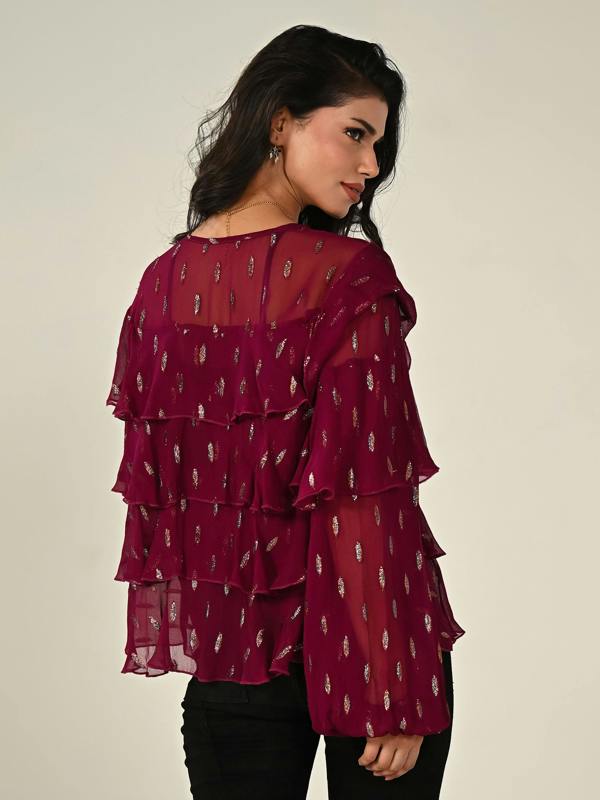 Rose & Nancy Talia Fuscia Pink Sparkle  Frill Jacket