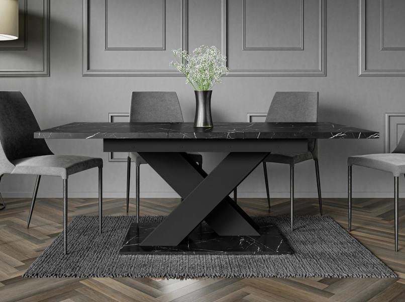 PHD Furniture BRONX Extendable Dining Table 140–180cm – Black Royal Marble Effect