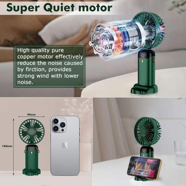 Dyzi 2-in-1 Portable Travel Mini Handheld Desk Table Fan USB-C Rechargeable Green