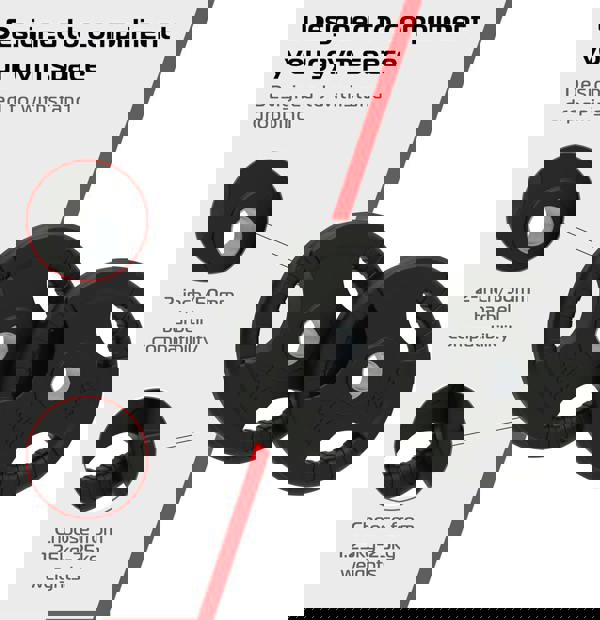 Black rubber Olympic tri-grip weight plates, 25kg each, featuring a textured grip and 2-inch center hole for barbell compatibility