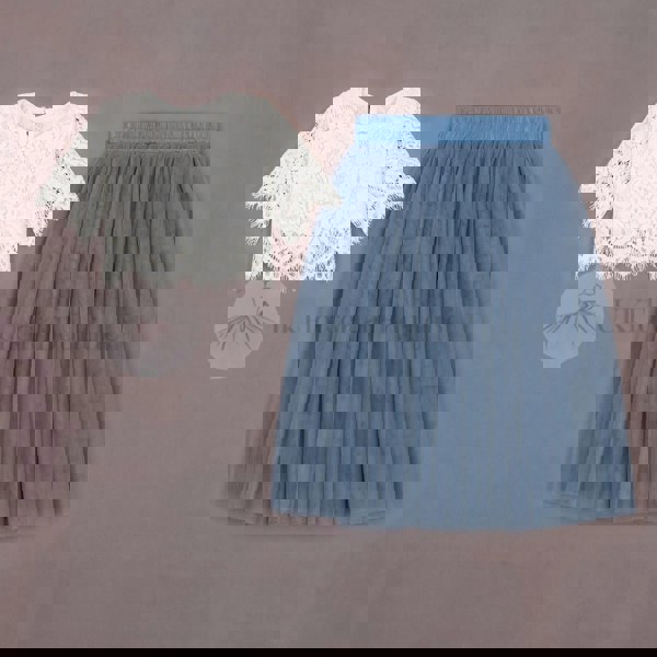 Dusty blue skirt and lace top