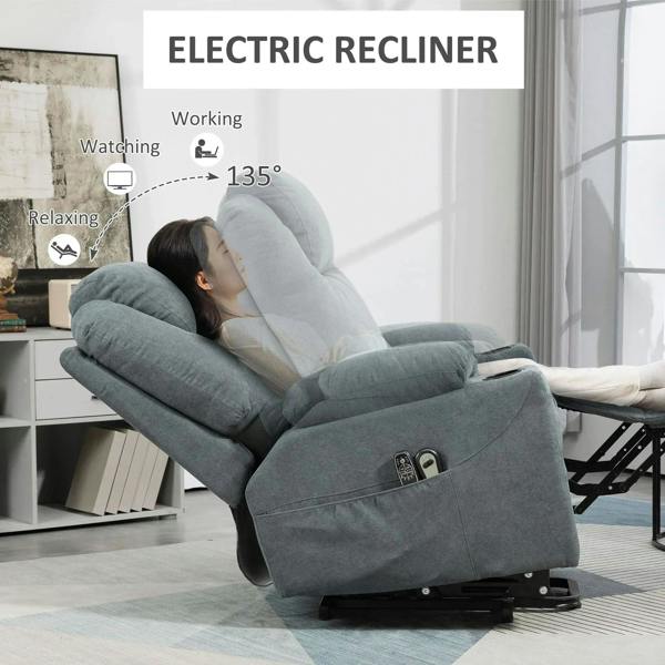 Charcoal grey electric massage recliner with extended footrest and deep padded backrest.