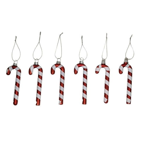 Samuel Alexander Set of 6 12cm Glass Red and White Stripe Candy Cane Christmas Tree Decorations