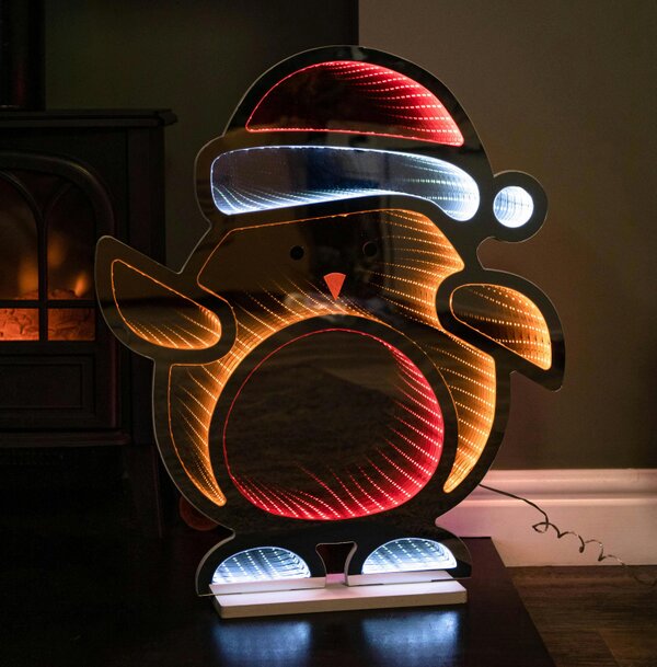 Samuel Alexander 60cm Light up Robin in Santa Hat Christmas Infinity Decoration with LEDs