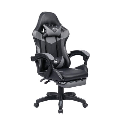 Neo Grey & Black PU Leather Gaming Chair with Footrest