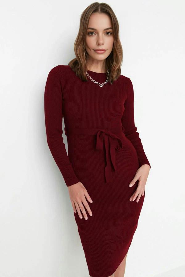 WOVCOR Midi Knit Belt Detail Dress