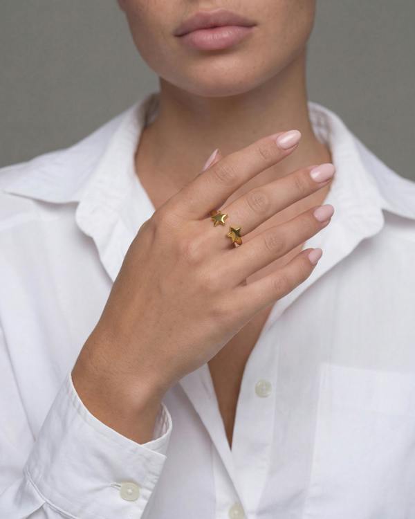 Elk & Bloom Double Star Dainty 14K Gold Ring