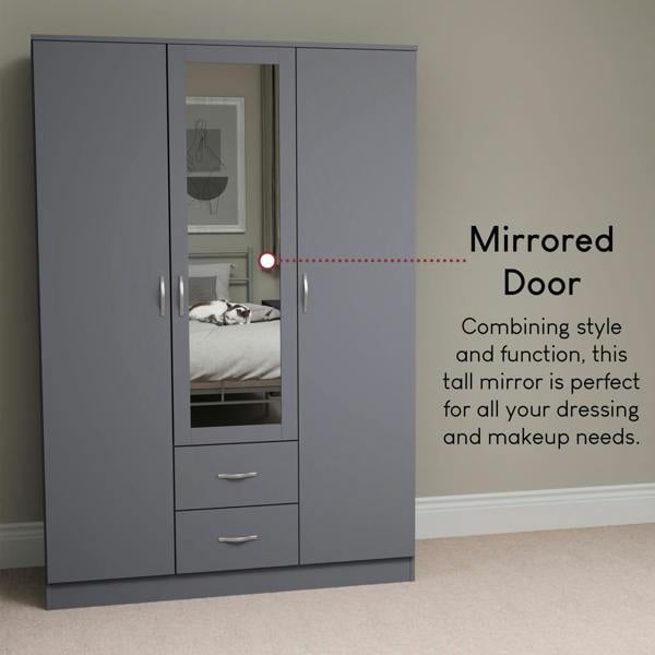 Vida Designs Riano 3 Door 2 Drawer Mirrored Wardrobe