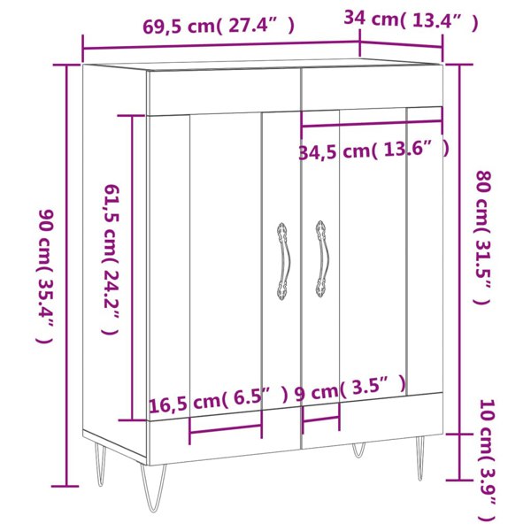 Berkfield Sideboard Smoked Oak 69.5x34x90 cm Engineered Wood
