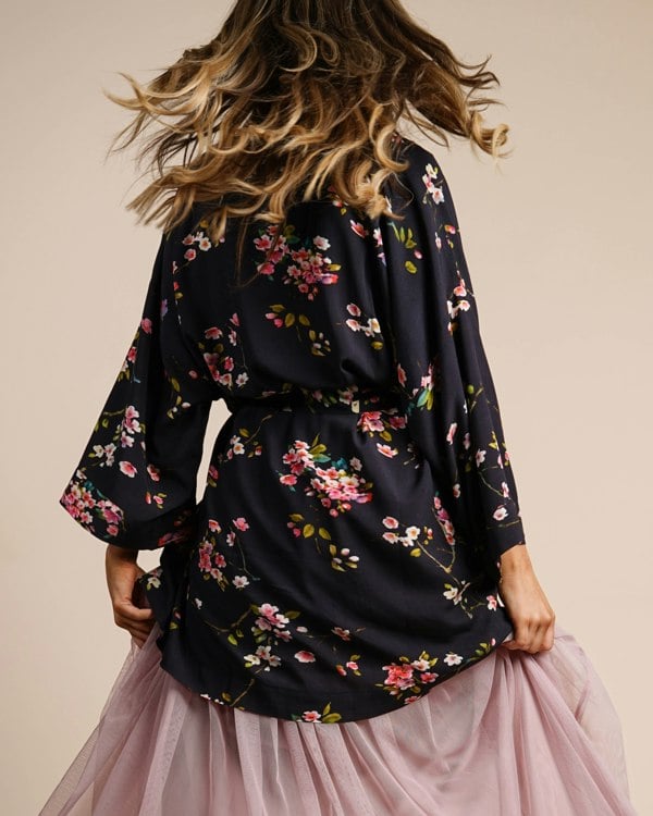 Antonia York Black & Pink Kimono | Coco Cherry Blossom Print Robe