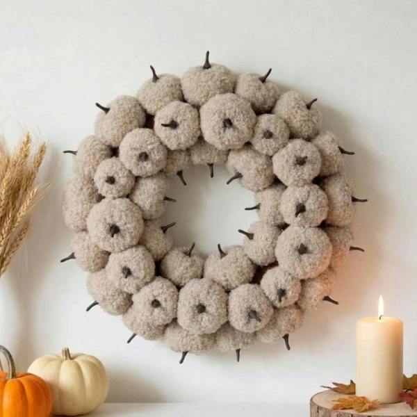 Garden Greatness Embrace Autumnal Cream Pumpkin Wreath