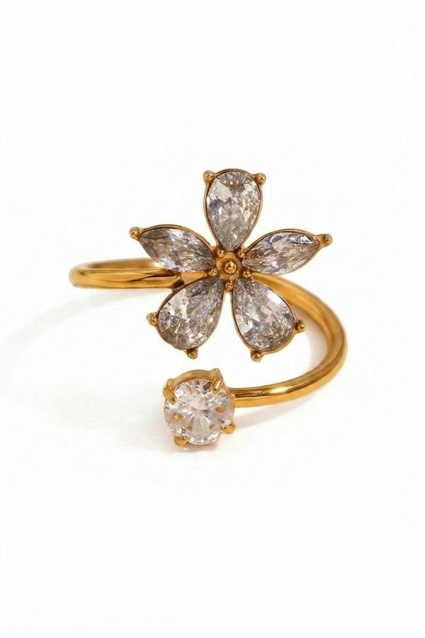ARIIRA Finlay Gold Tone Crystal Flower Open