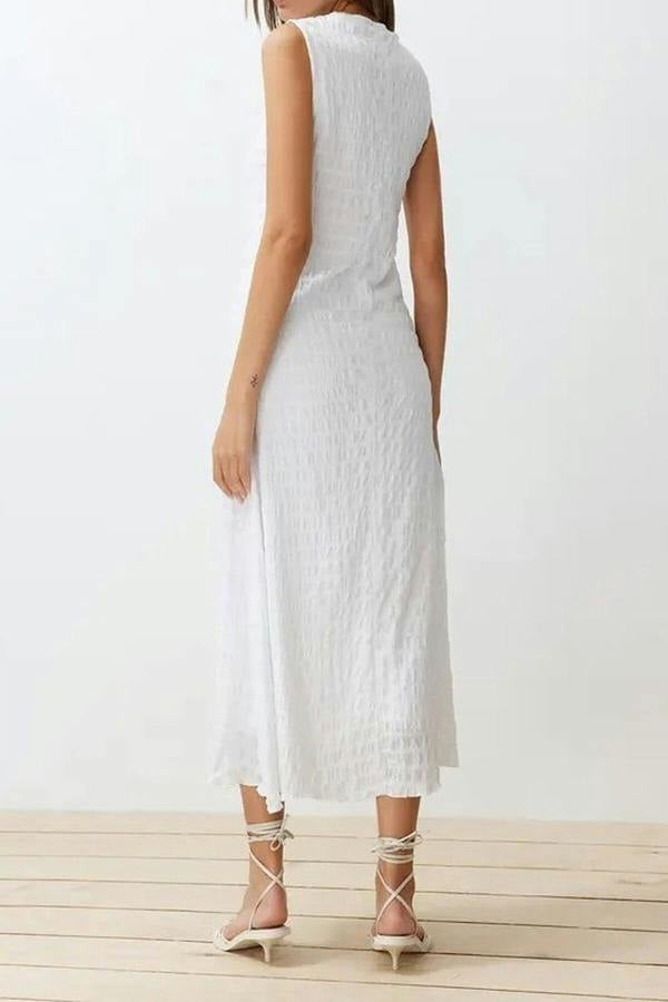 WOVCOR Plain Textured A-Line Neckline Textured Maxi Dress