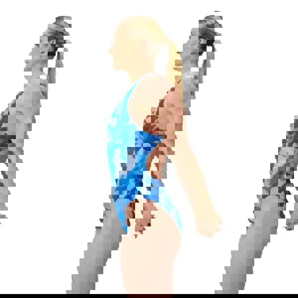 Speedo Club Training printed powerback swimsuit in blue white water theme