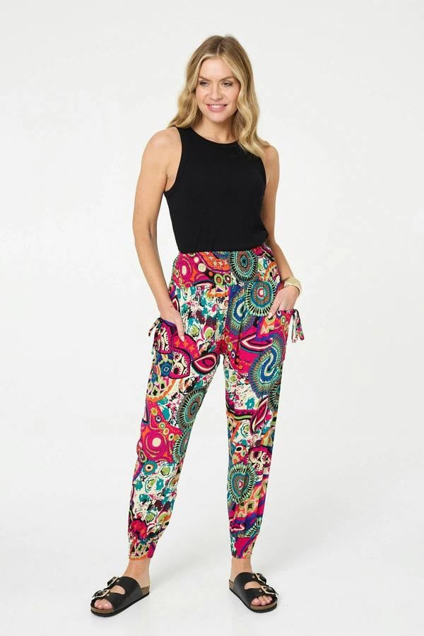 Pink | Abstract Shirred High Waist Harem Pants