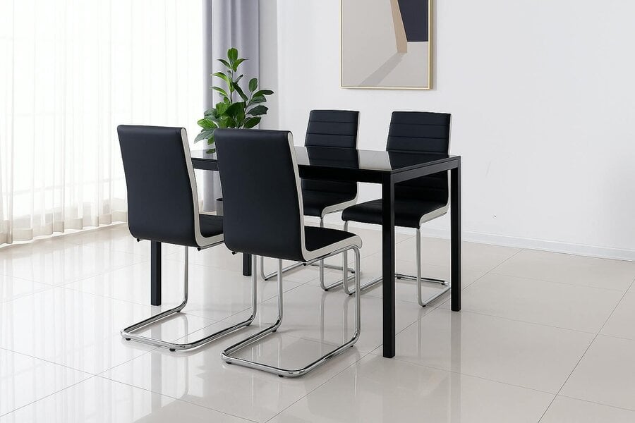Kosy Koala Black Glass Rectangle Dining Table Set With 4 Faux Leather Chairs Dining Room Furniture