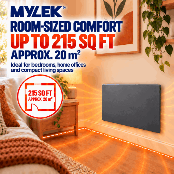 MYLEK Electric Radiator Panel Heater Grey WIFI Smart APP Eco 1500W Bathroom Safe Wall Mounted Timer Thermostat
