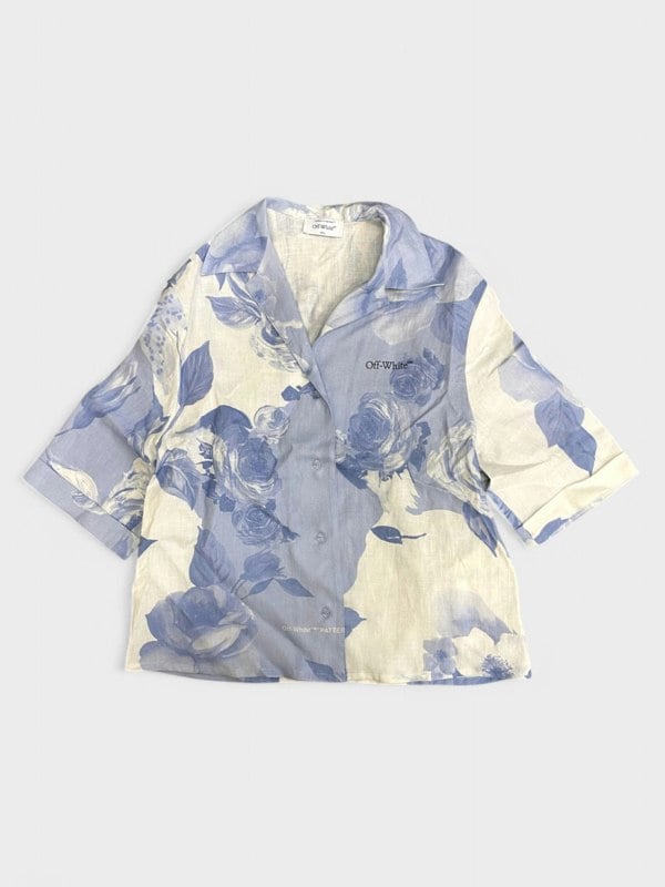 Off - White Staff Flowers Linen Shirt Blue - Supplied FashionOff White