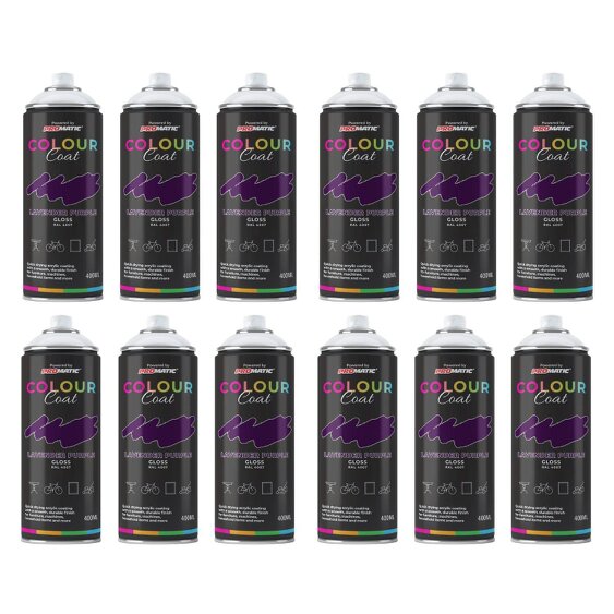 Colour Coat 12X Lavender Purple RAL 4007 Gloss Spray Paint 400ml