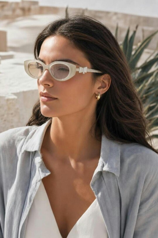 SVNX Bow Side Detail Sunglasses In Nude - Removeable Bow