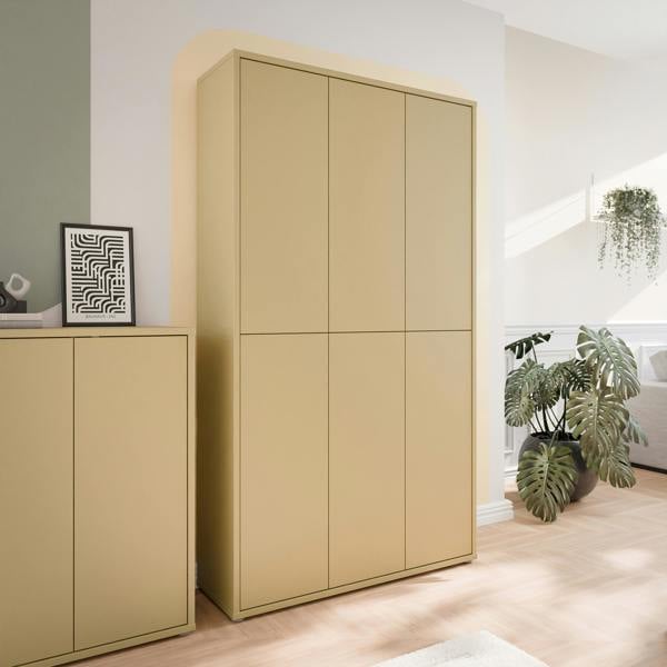 Furniture To Go Alice Springs Tall Shoe Cabinet with 6 Doors Push-to-Open in Butter Yellow