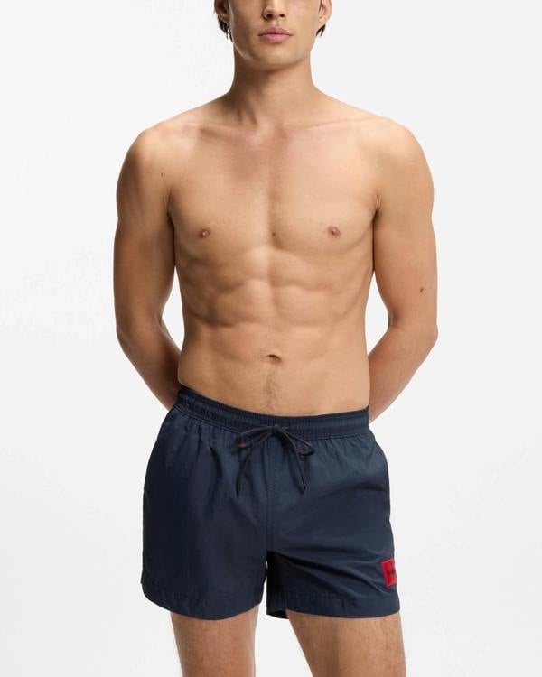 HUGO Dominica Mens Quick-Drying Swim Shorts In Recycled Material With Logo - Navy 410