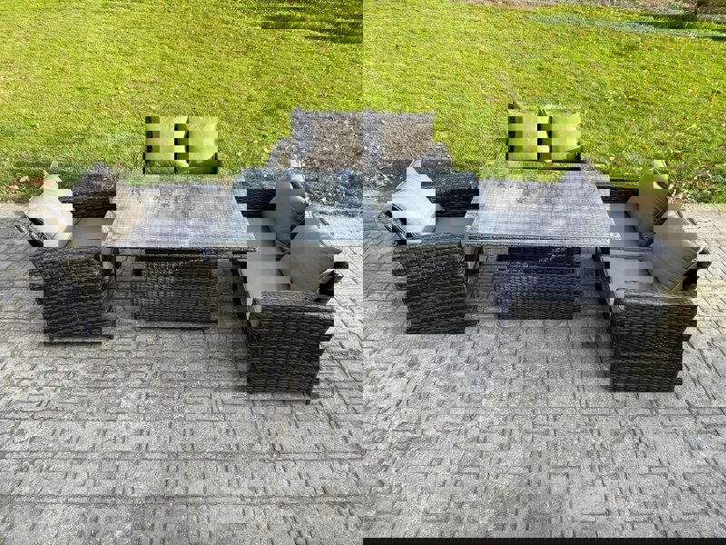 Fimous 4pcs Rattan Outdoor Garden Furniture Sofa Set Height Adjustable Rising Lifting Table Dark Grey Mixed