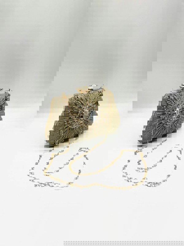 SVNX Ruched Jewel Clutch Bag In Gold