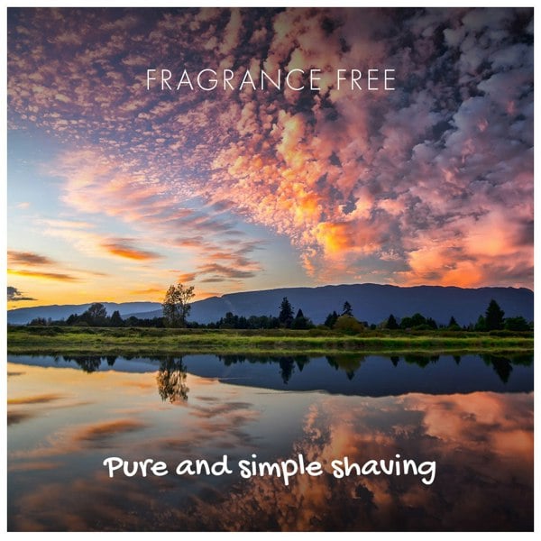 Landscape with text - fragrance free - pure and simple shaving