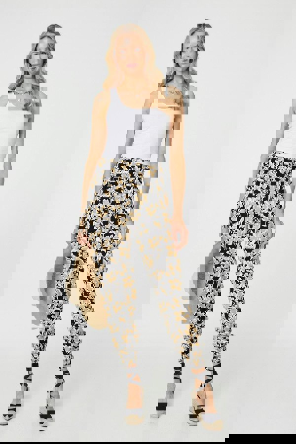 Black | Floral Tassel Tie Pocket Harem Pants