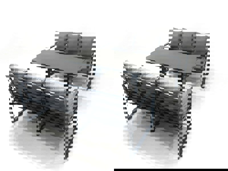 Fimous 6 Seater Aluminium Outdoor Garden Furniture Set with Adjustable Rising Lifting Dining Table 3 Seater Sofa Dark Grey